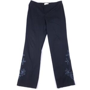 Dana Buchman Black Embroidered Straight Leg Pants Size 12 Classic Minimalist